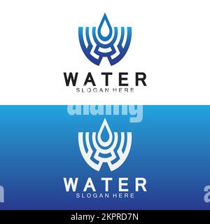 Initial Letter W Drop Water Mineral Aqua Liquid Oil Blue Modern Logo Design Stock Vector