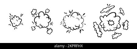 Comic boom effect clouds. Set of explosion bubbles and smoke. Vector illustration isolated on white background Stock Vector