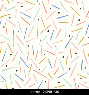 Abstract geometric vector background pattern. Seamless repeat of hand drawn lines and dots.  Stock Vector