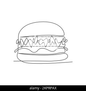 Burger One line drawing on white background Stock Vector