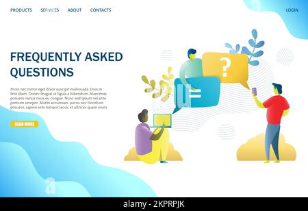 Frequently asked questions vector website template, web page and landing page design for website and mobile site development. FAQ, online support conc Stock Vector