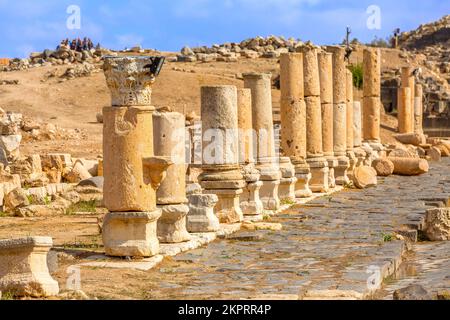 Roman road of Umm Qais in northern Jordan. It is located in the north-west of the country Stock Photo