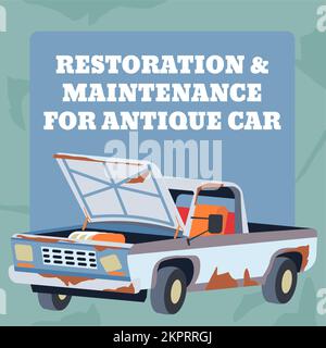 Restoration and maintenance for antique old cars Stock Vector