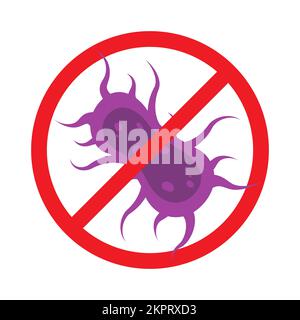 Stop bacteria sign. Crossed circle. Warning pandemic symbol. Cartoon ...