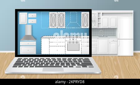 Kitchen interior design sketch project plan vector Stock Vector