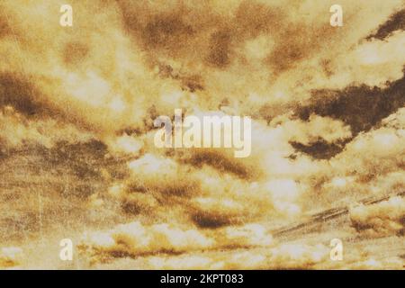 Horizontal skyscape of atmospheric grunge clouds with scratched texture. Hostile background Stock Photo