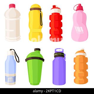 Sport water bottle vector reusable flask set Stock Vector