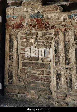 The ruins of the Great Pyramid (or Templo Mayor) the main temple of Tenochtitlan (now Mexico City), capital of the Aztec empire. Stock Photo