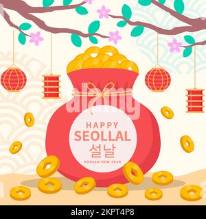happy seollal design illustration concept in flat design Stock Vector