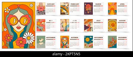 Stylish calendar with unique prints cartoon design Stock Vector
