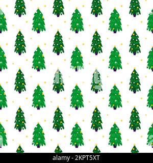 Green Christmas Tree Seamless Pattern Stock Vector