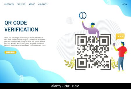 QR code verification vector website template, web page and landing page design for website and mobile site development. Barcode scanning, verification Stock Vector