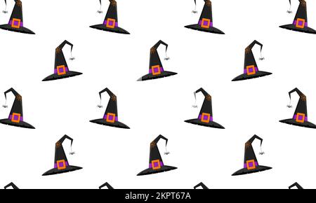 Black witch hats seamless pattern. Halloween party background. Fabric design, paper print. Vector cartoon illustration. Stock Vector