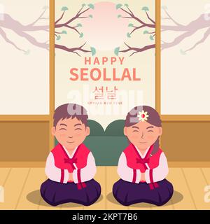 flat design happy seollal or korean new year Stock Vector