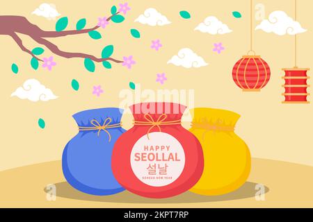 happy seollal background illustration in flat design Stock Vector