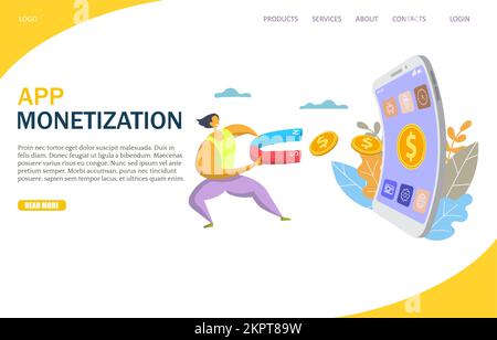 App monetization vector website template, web page and landing page design for website and mobile site development. Stock Vector