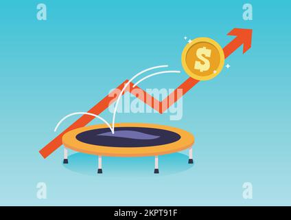 Dollar coin bounce back on the trampoline. Vector illustration Stock Vector