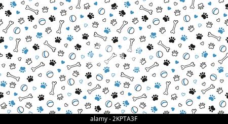 Seamless dog pattern with paw prints, bones, hearts and balls. Cat foot texture. Pattern with doggy pawprint and bones. Dog texture. Hand drawn vector Stock Vector