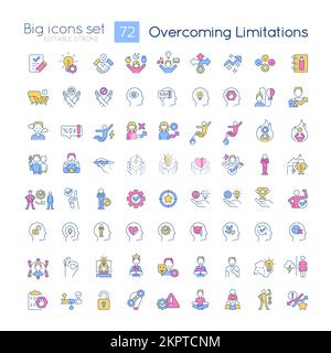 Overcoming limitations RGB color big icons set Stock Vector