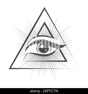 All seeing Eye in Triangle Masonic Symbol Emblem isolated on white. Vector illustration Stock Vector