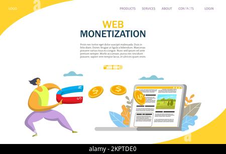 Web monetization vector website landing page design template Stock Vector