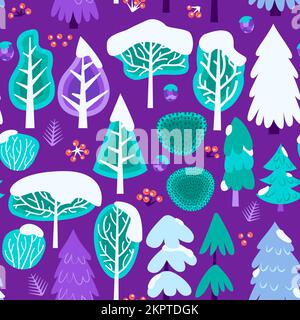 Snow Winter Purple Seamless Pattern Stock Vector