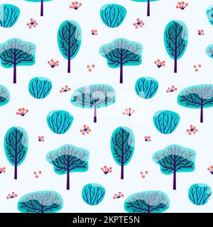 Winter Tree Rowanberry Seamless Pattern Stock Vector