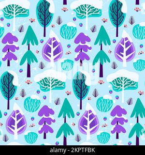 Winter Tree Snow Seamless Pattern Stock Vector