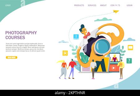 Photography courses vector website landing page design template Stock Vector