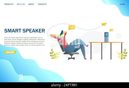 Smart speaker vector website landing page design template Stock Vector