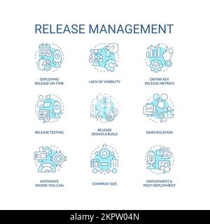 Release management turquoise concept icons set Stock Vector