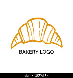 Vector hand drawn croissant logo design template Stock Vector