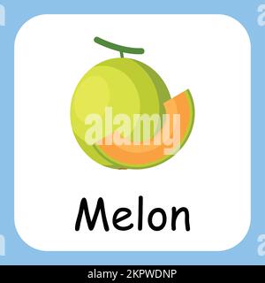 Melon Clip art with text, Flat design. Education for kids. Vector Illustration Stock Vector