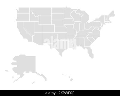 Grey simplified map of USA, United States of America. Retro style. Geometrical shapes of states with sharp borders. Simple flat blank vector map Stock Vector