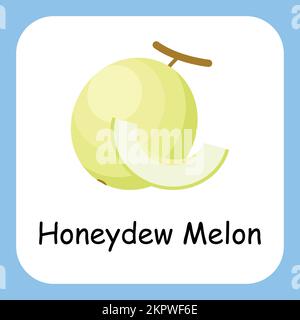 Honeydew Melon Clip Art, Illustration for Kids, cartoon fruit illustration Stock Vector