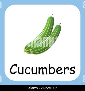 Cucumbers Clip Art, Illustration for Kids, cartoon fruit illustration Stock Vector