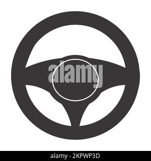 Steering wheel in cartoon style isolated on white background. auto controller, test drive. Silhouette symbol. Vector illustration Stock Vector