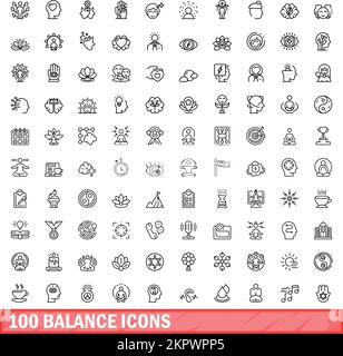 100 balance icons set. Outline illustration of 100 balance icons vector set isolated on white background Stock Vector