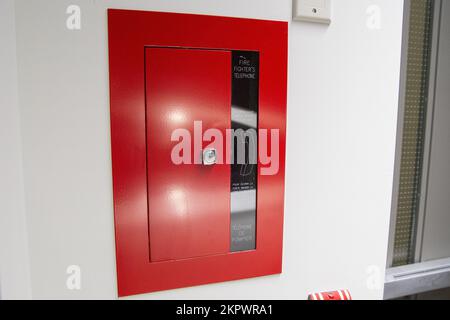 Fire alarm and station connected to a speaker Stock Photo