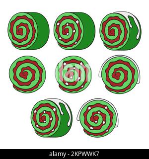 Set of colored green and red Christmas roll illustrations. Isolated vector objects on a white background. Stock Vector