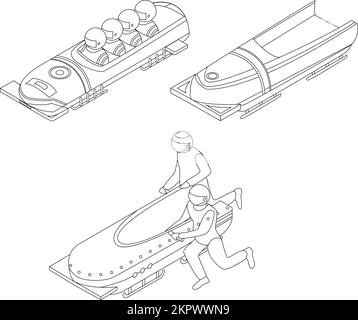 Bobsleigh icon set. Isometric set of bobsleigh vector icons outline vector on white background Stock Vector