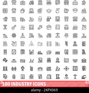 100 industry icons set. Outline illustration of 100 industry icons vector set isolated on white background Stock Vector