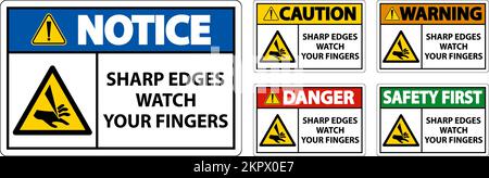 Warning Sharp Edges Watch Your Fingers On White Background Stock Vector