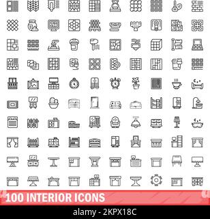 100 interior icons set. Outline illustration of 100 interior icons vector set isolated on white background Stock Vector