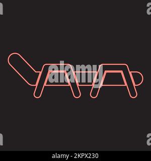Neon beach chair chaise longue beach bed red color vector illustration image flat style light Stock Vector