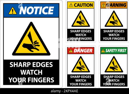 Warning Sharp Edges Watch Your Fingers On White Background Stock Vector