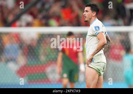 Lusail, Qatar. 28th Nov, 2022. Jose Maria Gimenez of Uruguay during the FIFA World Cup Qatar 2022 match, Group H, between Portugal and Uruguay played at Lusail Stadium on Nov 28, 2022 in Lusail, Qatar. (Photo by Bagu Blanco/PRESSIN) Credit: PRESSINPHOTO SPORTS AGENCY/Alamy Live News Stock Photo