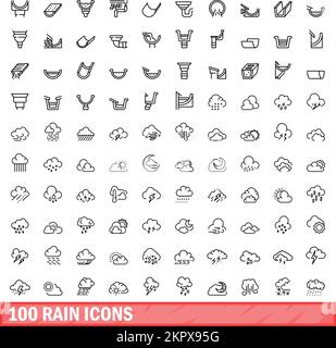 100 rain icons set. Outline illustration of 100 rain icons vector set isolated on white background Stock Vector