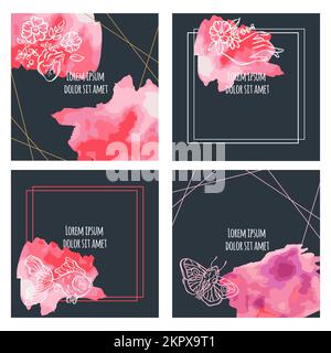 ABSTRACT TEMPLATE MAGIC Celestial Banner Concept For Social Media In Red Black Colors Astrological Mystical Spiritual Esoteric And Witchcraft Design E Stock Vector
