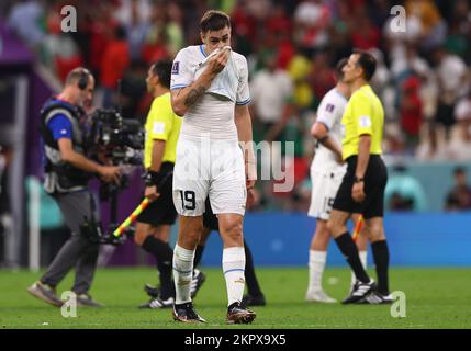 Doha, Qatar. 28th Nov, 2022. Sebastian Coates of Uruguay dejected during the FIFA World Cup 2022 match at Lusail Stadium, Doha. Picture credit should read: David Klein/Sportimage Credit: Sportimage/Alamy Live News Stock Photo